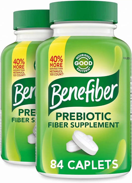 Benefiber Prebiotic Fiber Supplement Caplets,84 Count (Pack of 2)