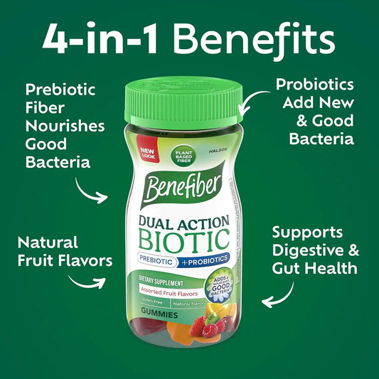 Benefiber Prebiotic Fiber Supplement Gummies, Assorted Fruit Flavor, 50 Ct