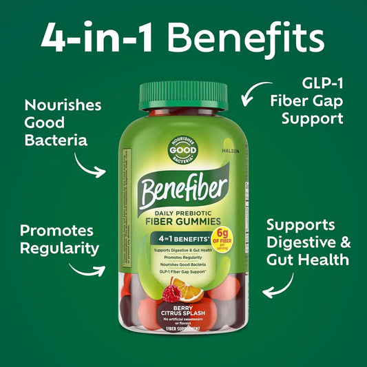 Benefiber Prebiotic Fiber Supplement Gummies, Citrus Berry Splash, 126 Ct