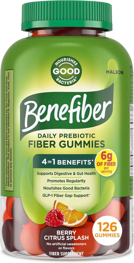 Benefiber Prebiotic Fiber Supplement Gummies, Citrus Berry Splash, 126 Ct